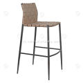 Tabouret de bar en cuir tissé à main kaki minimaliste